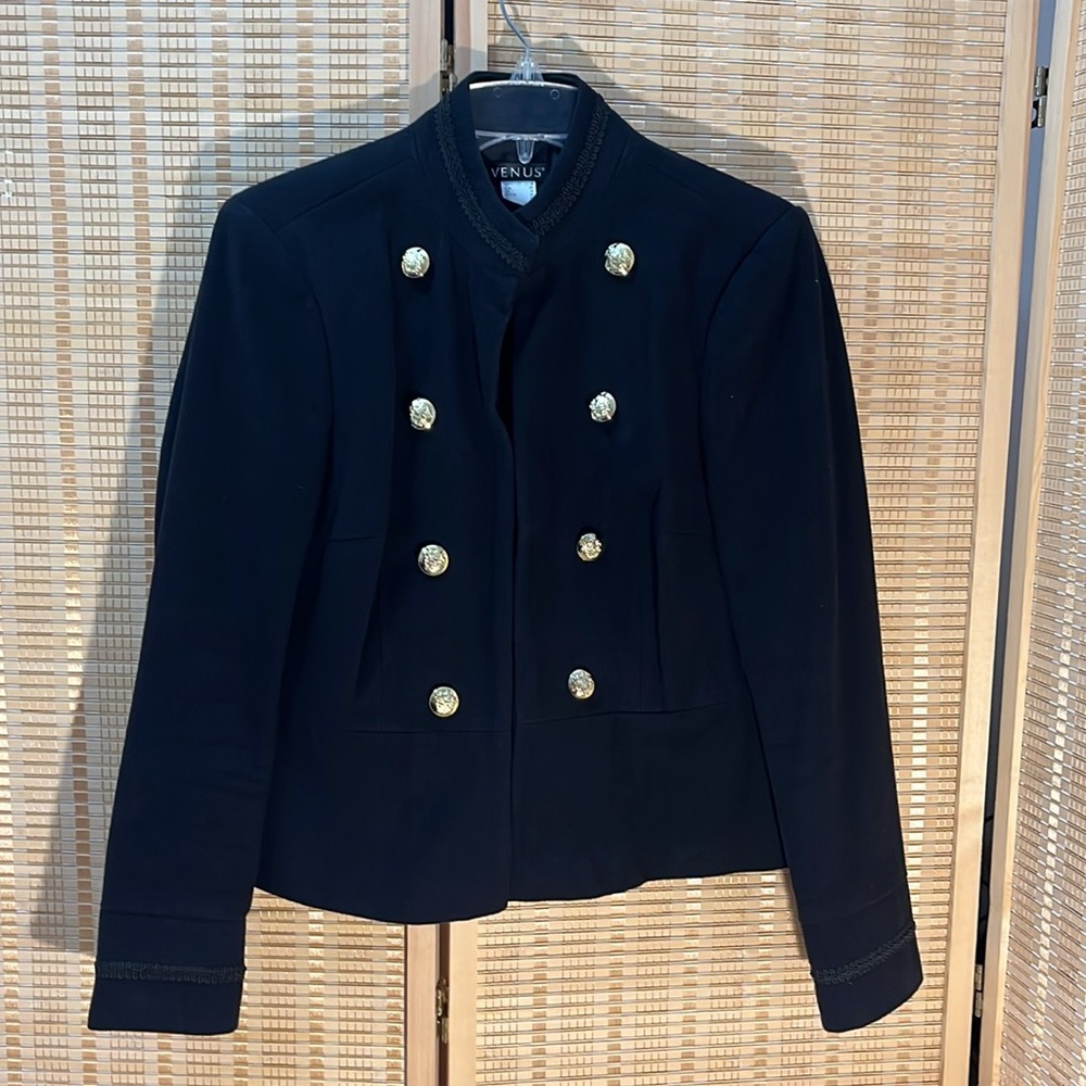 Venus Double Breasted Pea Coat style Black fitted Jacket Sz 8